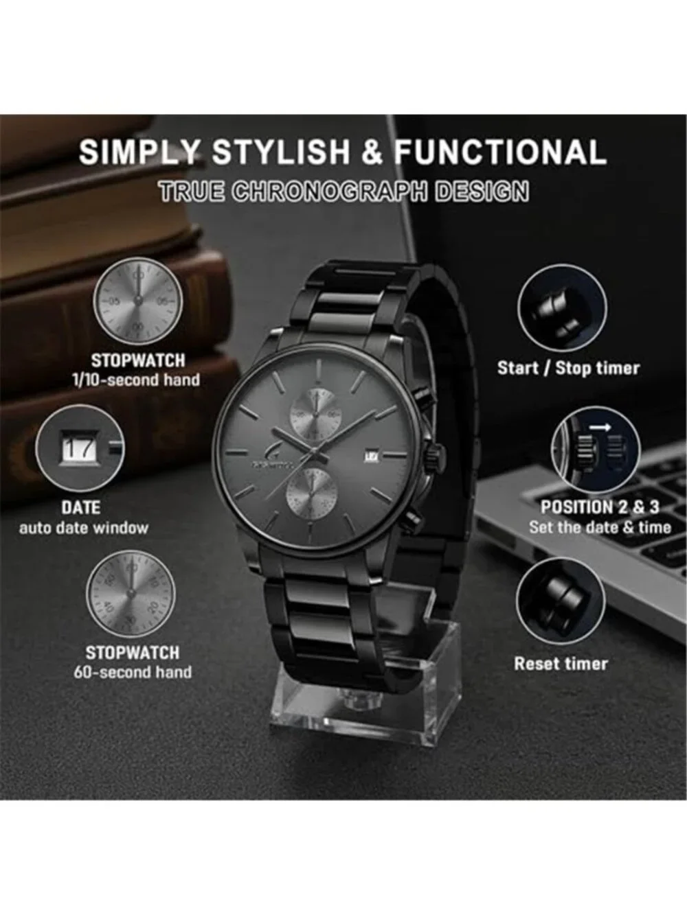 Stylish Stainless Steel Men's Watches with Functional Chronograph Subdials